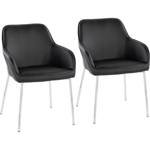 Daniella Dining Chair in Black Leatherette & Chrome Steel (Set of 2)